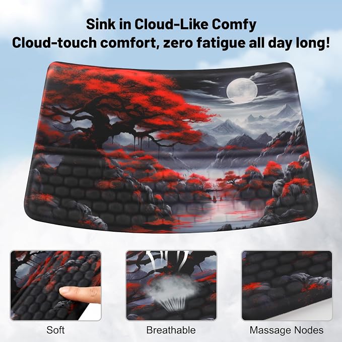 Keyboard Stand with Wrist Rest，Ergonomic Keyboard Riser Holder Lifter Tray | Cherry Blossom Full Moon，Computer Wrist Support Pad，Ergonomic Keyboard stand for desk，Soft Memory Foam Desk Cushion，Non-Slip