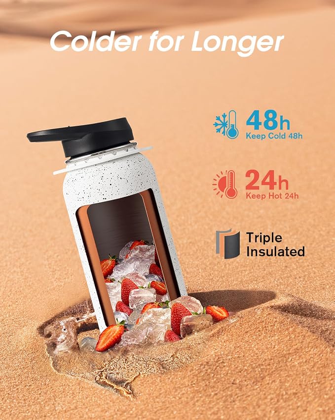 Coolflask 40 oz Water Bottle Insulated Stainless Steel with Strap | Metal Water Flask with Straw & Spout Lids, Triple-Wall, Cold 48+h, Dishwasher Safe, Leakproof, BPA-Free, for Gym & Hiking