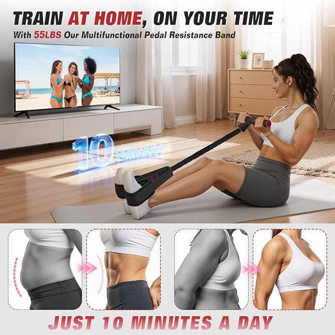 Upgraded Pedal Resistance Band with Handles, Foot Pedal Resistance Bands for Women, Core Abs Leg Training, Exercise Bands for Full Body Workout Fitness, Home Gym Equipment, Pilates & Physical Therapy