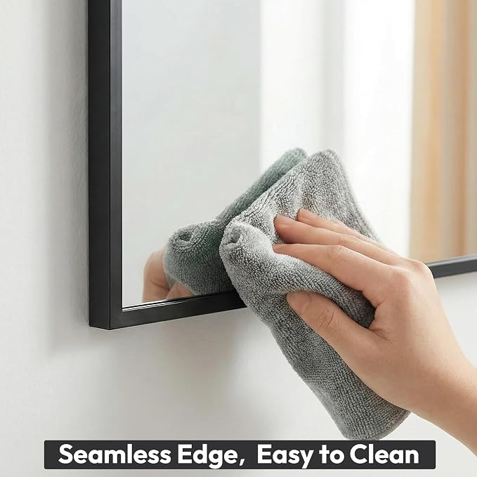 30" x 40" Matte Black Wall Mirror, 40" x 30" Metal Framed Rectangular Decor, Vertical/Horizontal Accent Mirror for Fireplace & Bathroom Vanity