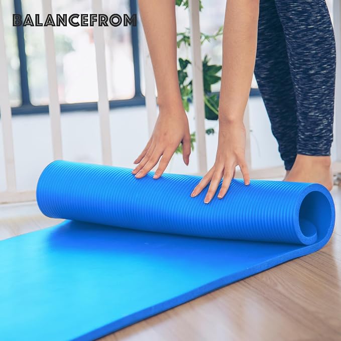 BalanceFrom Yoga Mat, 1-Inch Extra Thick High Density Exercise Mat, Anti-Tear Exercise Yoga Mat with Carrying Strap, Suitable for Various Yoga Exercises, Multiple Colors