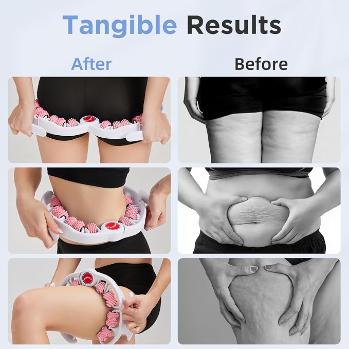 Cellulite Massage Tool - Lymphatic Drainage Massager - Muscle Roller, Deep Fascia Massage, Dimpled Skin Removal, Legs/Thighs/Buttocks, Anti-Cellulite Roller, Smooth Skin (14 Wheel - Pink)