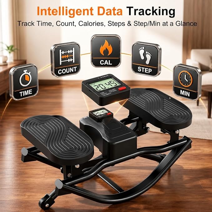 Rocking Stepper Side to Side for Exercise at Home, Low-Impact Rock Stepper Machine with Resistance Bands & Digital Display, Anti-Slip Pedals, Full Body Home Workout, 330 LBS Capacity (Black)