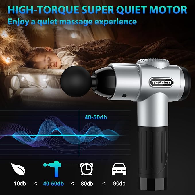 TOLOCO Massage Gun, Muscle Massage Gun Deep Tissue for Athletes with 10 Massage Heads, Electric Percussion Massager for Any Pain Relief, Fathers Day Dad Gifts, Silver