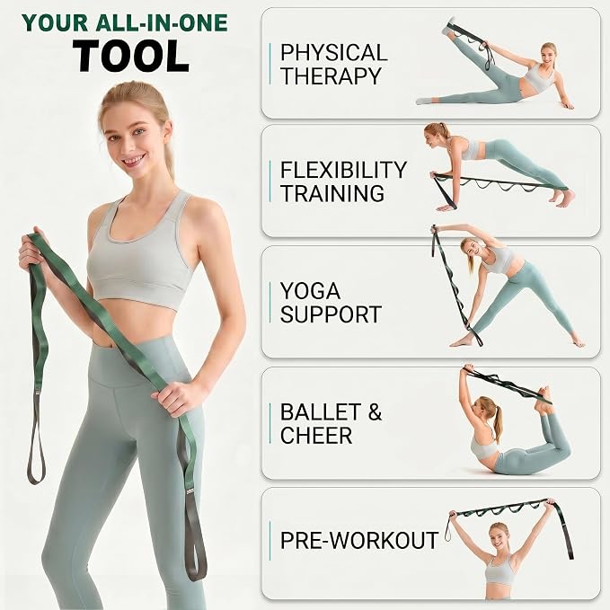 Acozycoo Stretching Strap with Loops for Physical Therapy,Yoga Strap for Stretching,Home Workout,Pilate & Flexibility Training,Non-Elastic Exercise Stretch Band for Hamstring,Leg Stretcher Belt,Flexibility Fascia