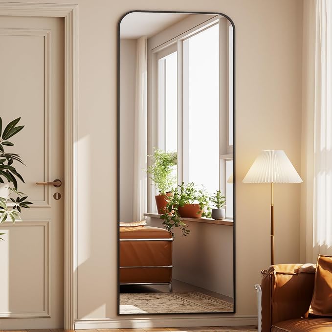 Full Length Mirror 71"x26" Arched Floor Standing Large Mirrors | Full Body Mirror with Stand - with Aluminum Frame for Bedroom Living Room, Black