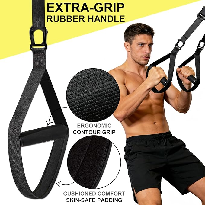 Home Resistance Training Kit - Sling Trainer with Door Anchor | Adjustable straps; Extra-grip handles; Pull ups, dips, rows; Max 500kg; Portable for home, travel & outdoor