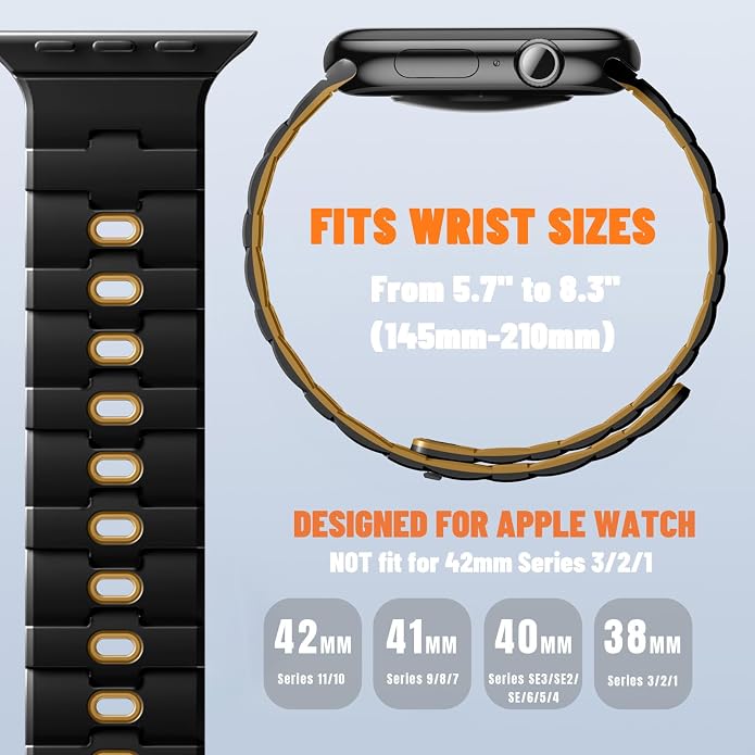 Bandletic Magnetic Silicone Watchband Compatible with All Apple Watch | Strong Magnet Sport Strap for iWatch Ultra 49mm Series 11-1 SE 46mm 45mm 44mm 42mm 41mm 40mm 38mm, Ideal for Men Women