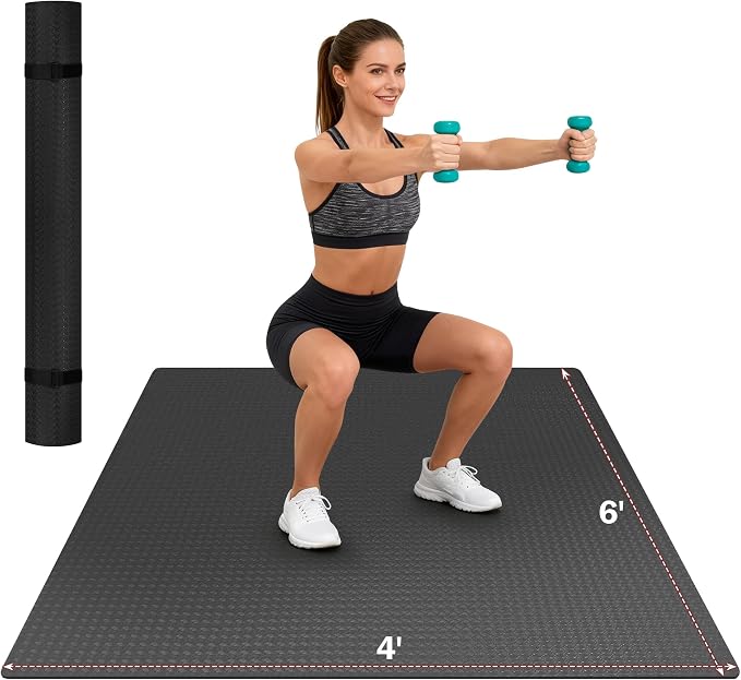 Stepwaver Extra Large Exercise Mat, 6'x4'/ 7'x5'/ 8'x5' / 9'x5'/ 10'x5' (6mm) Thick Workout Mat for Home Gym & Garage Flooring, Shoe-Friendly, Non-Slip, Ultra Durable, Thick Large Workout Mats for Home Workouts