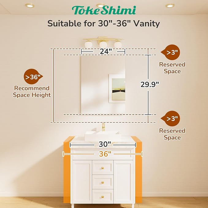 24x30 Frameless Bathroom Mirror, Vanity Bathroom Mirror for Wall Shatterproof Modern Rectangle Mirrors for Bedroom, Living Room, Entryway, Home Gym, Entryway