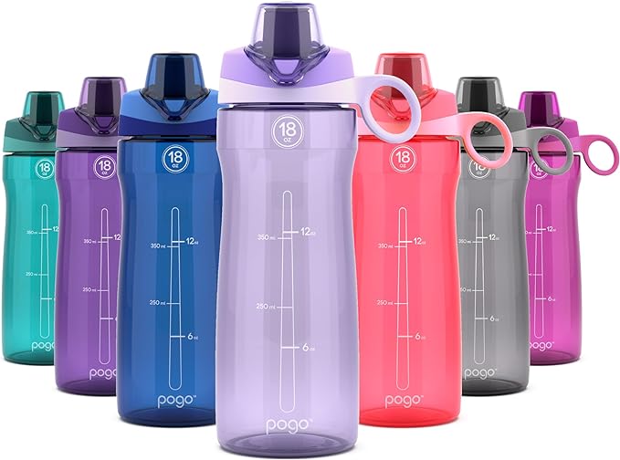 Pogo 18oz Plastic Water Bottle with Chug Lid and Carry Loop, Lilac | Leakproof water bottle with chug lid and carry handle. BPA-free, great for travel, school, outdoors, and gym.