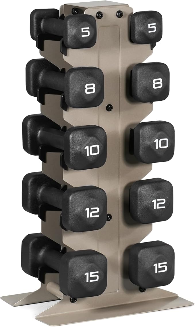 Tone Fitness Neoprene Dumbbell Set with Storage Rack – Non-Slip, Anti-Roll Hand Weights for Home Gym Workouts | 20 lb, 32 lb, 50 lb, 60 lb & 100 lb Options