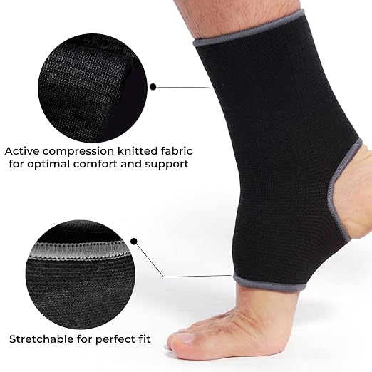NEOTech Care Ankle Support Sleeve (1 Unit) - Open Heel, Light, Elastic & Breathable Knitted Fabric - Medium Compression - For Men, Women, Kids - Right or Left Foot - Black Color (Size M)