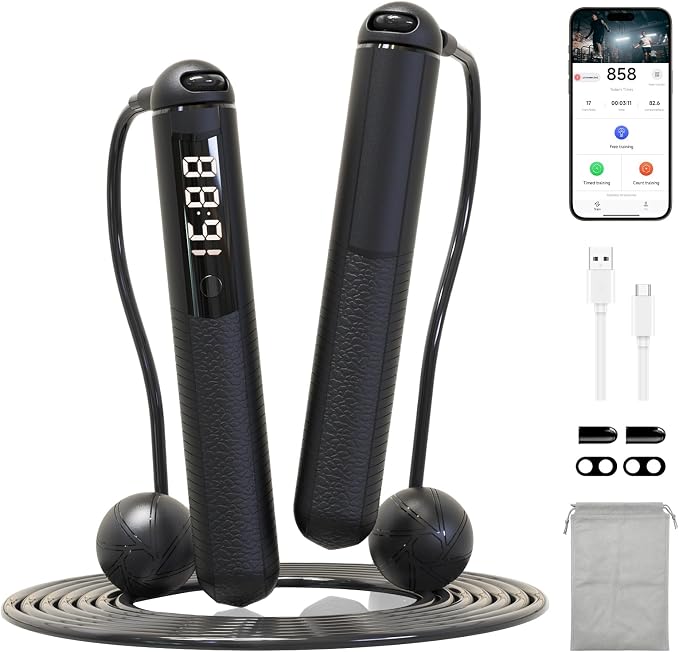 Cordless Gravity Jump Rope, Smart Jump Rope with Counter for Gym, Fat Burning & Calorie Burn, APP Data Analysis, Home Workout Equipment for Women ＆ Men