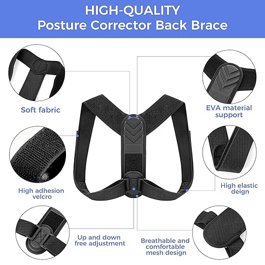 Alsoay Posture Corrector for Women and Men, Back Brace Adjustable Upper Posture Support, Back Support, Comfortable Back Straightener Support for Clavicle Support, and Providing Pain Relief from Neck (1)