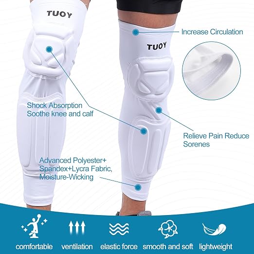 Padded Knee Calf Pads Compression Leg Sleeve Thigh Protector Gear Shin Brace for Football Basketball Volleyball Soccer Baseball for Adult (1 Pair)
