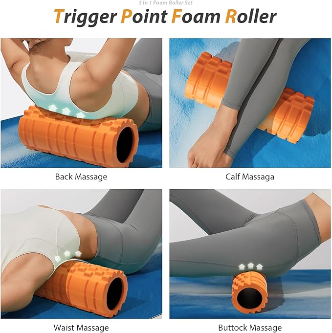 SUBCULTUREPICK 5-in-1 Foam Roller Set Trigger Point Exercise Foam Roller | High Density Deep Tissue Muscle Massage, Muscle Roller, Massage Ball, Stretching Strap, for Physical Therapy & Pain Relief