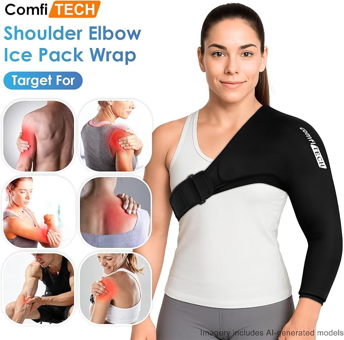 ComfiTECH Shoulder Arm Ice Pack Wrap for Pitchers, Flexible Ice Sleeve, M | Flexible Shoulder Ice Brace for Arm & Elbow, Cold Gel Application for Volleyball Player, Athlete & Throwing Recovery