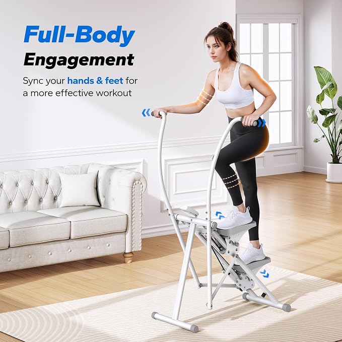 MERACH Stair Stepper with Adjustable Resistance, Foldable Stair Climber | Multi-Level Resistance, 3 Adjustable Angles, Stable Triangle Design, 300 lbs Capacity, Foldable Stair Climber, LCD Monitor