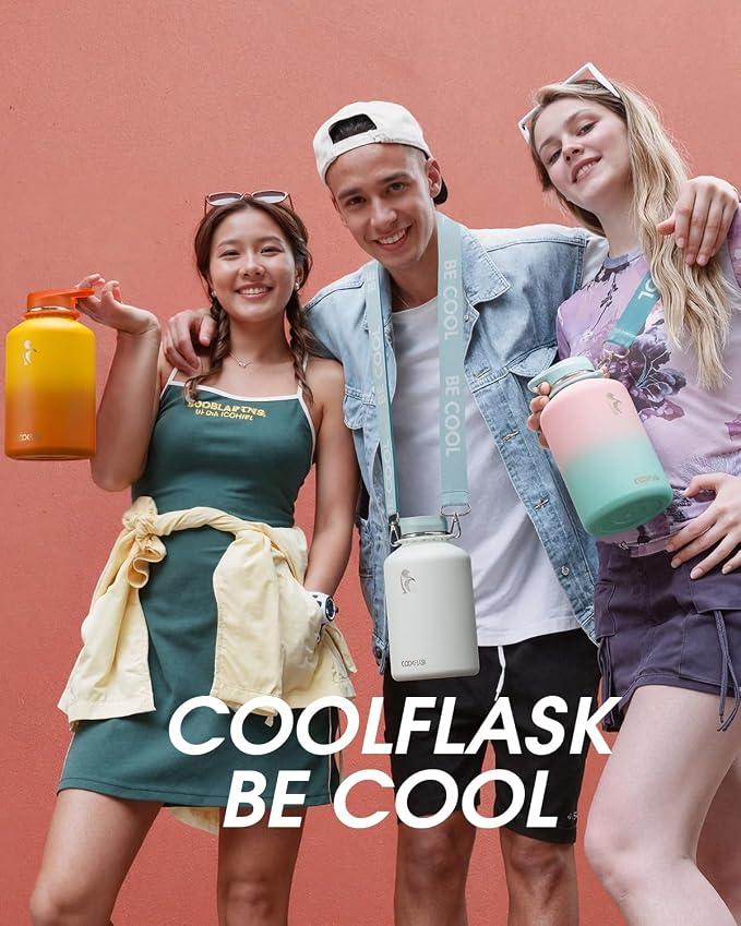 Coolflask 32 oz Water Bottle Insulated Stainless Steel with Strap | Metal Water Flask with Straw & Spout Lids, Triple-Wall, Cold 48+h, Dishwasher Safe, Leakproof, BPA-Free, for Gym & Hiking