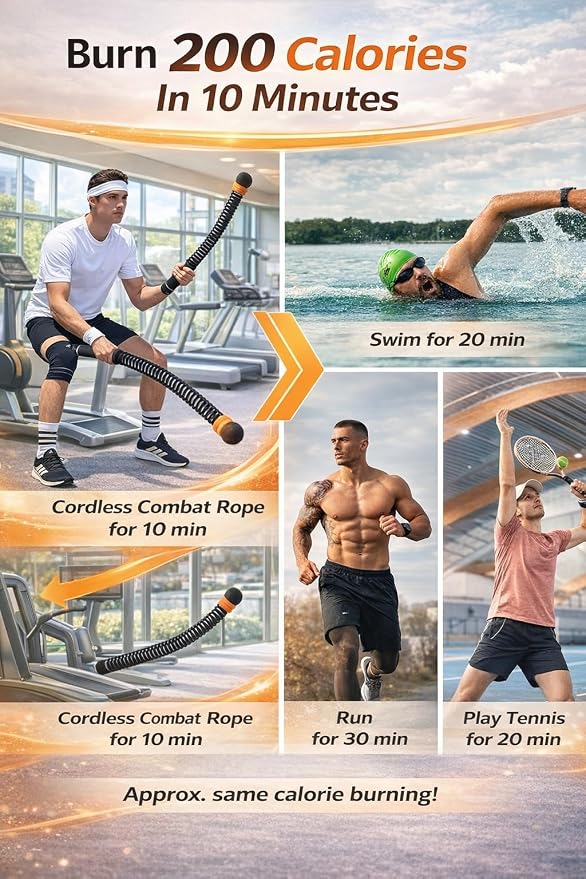 Cordless Battle Ropes with Adjustable Weight - Weighted Ropeless Battle Rope for Home Gym, Heavy Duty Portable Exercise Ropes for HIIT & Cardio Training, Black