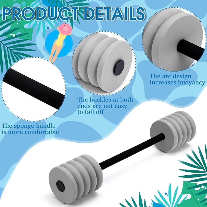Soulchen Long Aquatic Exercise Dumbbells Pool Exercise Foam Water Weights Dumbbell Aquatic Pool Barbells with High Density EVA Foam for Swim Water Aerobics Workouts Loss