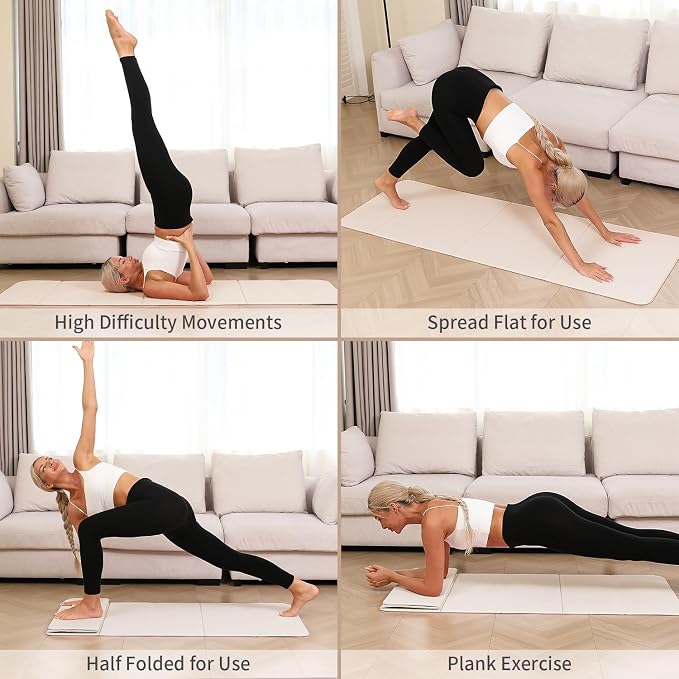 PAIDU Foldable Yoga Mat 10mm Thick, 75"x26" Non-Slip Fitness Exercise Mat | SGS Certified| uick Fold，Easy Storag，Portable for Yoga/Pilates/Studio/Home Workout