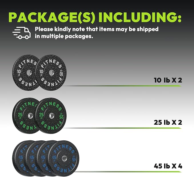 HANDBODE 2-Inch High-Bounce Bumper Plates, Olympic Weight Set, 10-650 lb | Barbell Weight Plates Set for Home Gym, Colored Weights Rubber Strength Training Plate for Weight Lifting