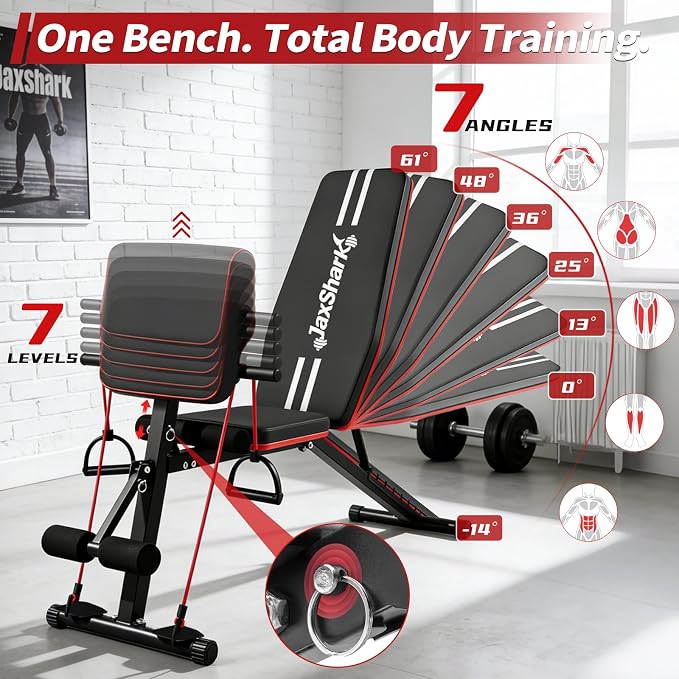 Adjustable Weight Bench, Foldable Workout Bench Press for Home Gym | Heavy duty utility incline decline flat bench with preacher curl, leg extension for full-body strength training.