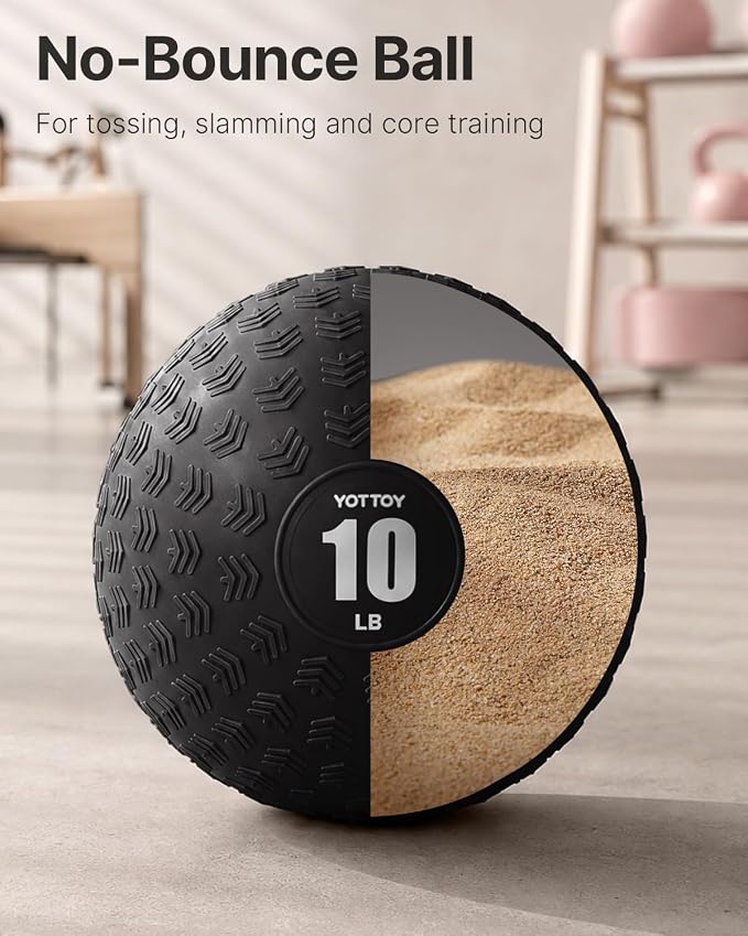YOTTOY Slam Ball Medicine Ball, Sand-Filled No Bounce Weighted Ball with Textured Grip for Exercise, Strength Conditioning, Cardio, Core Workouts and Cross Training