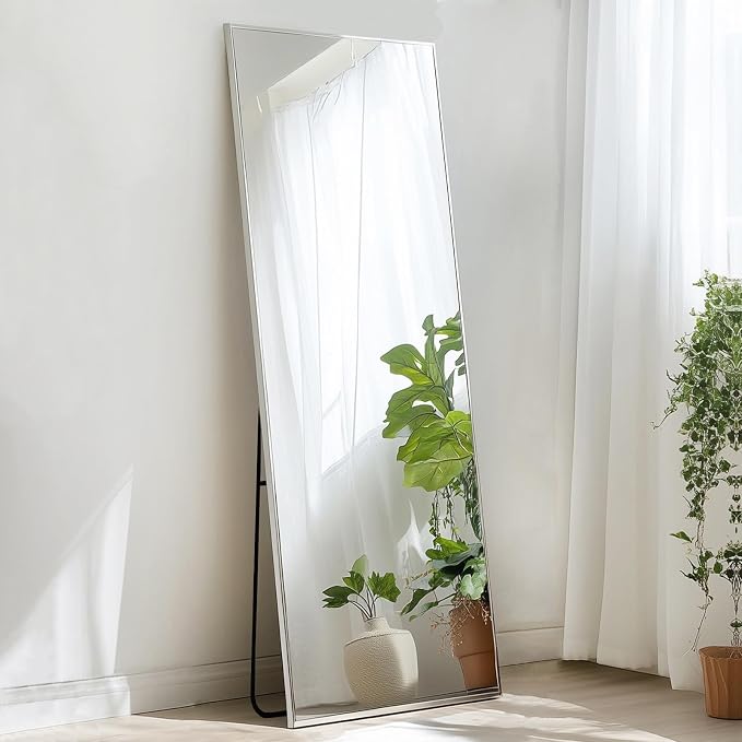 Full Body Mirror 56x16 inch, Silver Floor Length Mirror,Metal Frame | Chrome Metal Frame, No Distortion, Standing Mirror for Bedroom, Livingroom, Bathroom, Hallway, Cloakroom, Bedroom