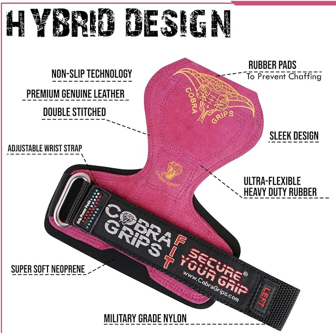 Cobra Grips Weight Lifting Gloves with Adjustable Neoprene Padded Wrist Wraps - Heavy Duty Alternative to Power Lifting Hooks for Deadlifts