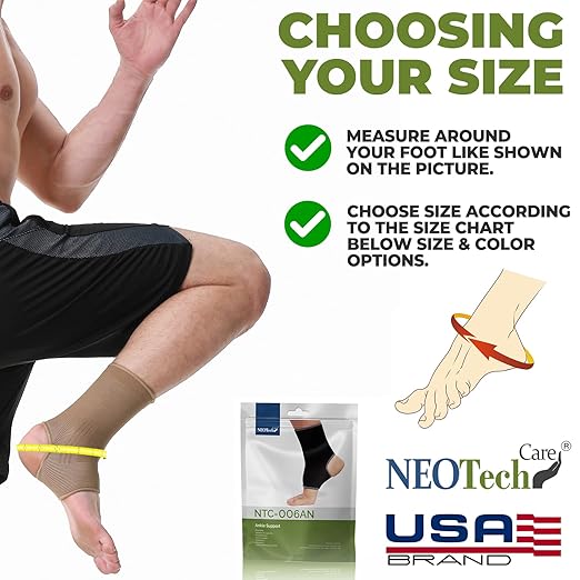 NeoTech Care Ankle Support Sleeve - Open Heel, Light, Elastic & Breathable Knitted Fabric - Medium Compression - For Men, Women, Kids - Right or Left Foot (Beige Color, Size L, 1 Unit)