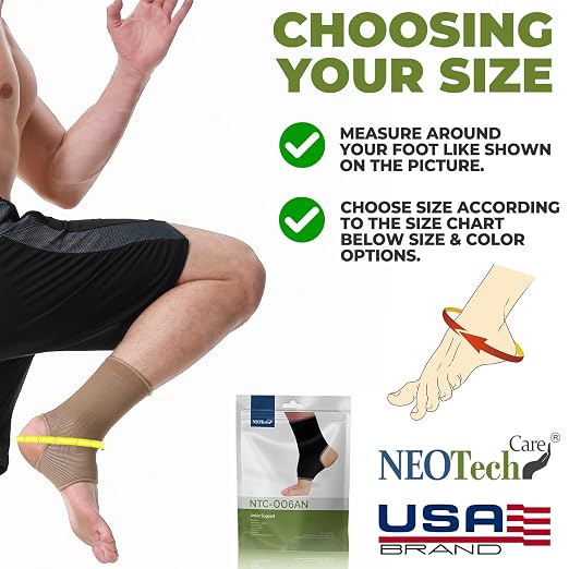 NeoTech Care Ankle Support Sleeve - Open Heel, Light, Elastic & Breathable Knitted Fabric - Medium Compression - For Men, Women, Kids - Right or Left Foot (Beige Color, Size S, 1 Unit)