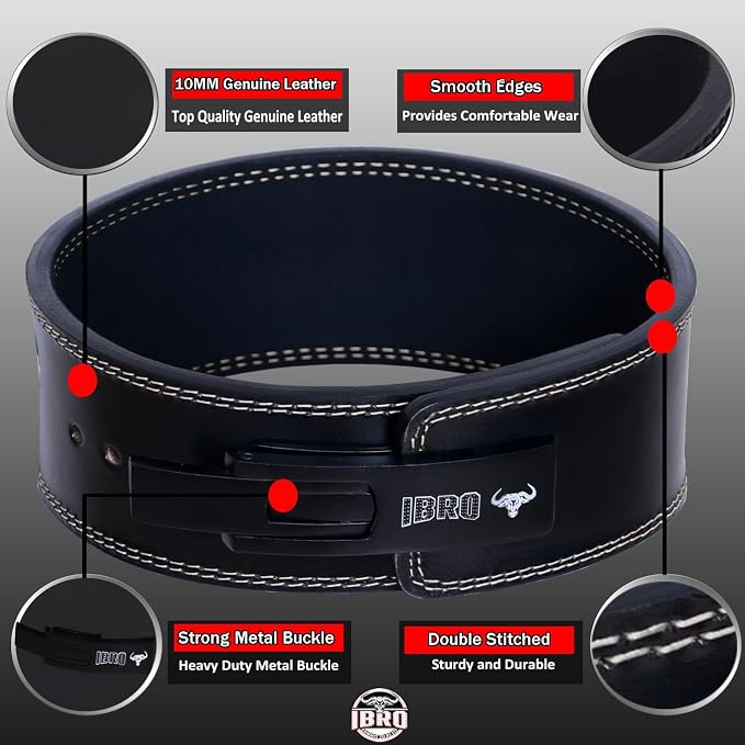 IBRO Powerlifting Lever Gym Belt – Power 8MM, 10MM or 13MM Extreme Heavy Duty Genuine Leather Belts - Squats Deadlifts Bodybuilding Weight Lifting IPF Power Lifting Strongman for Men