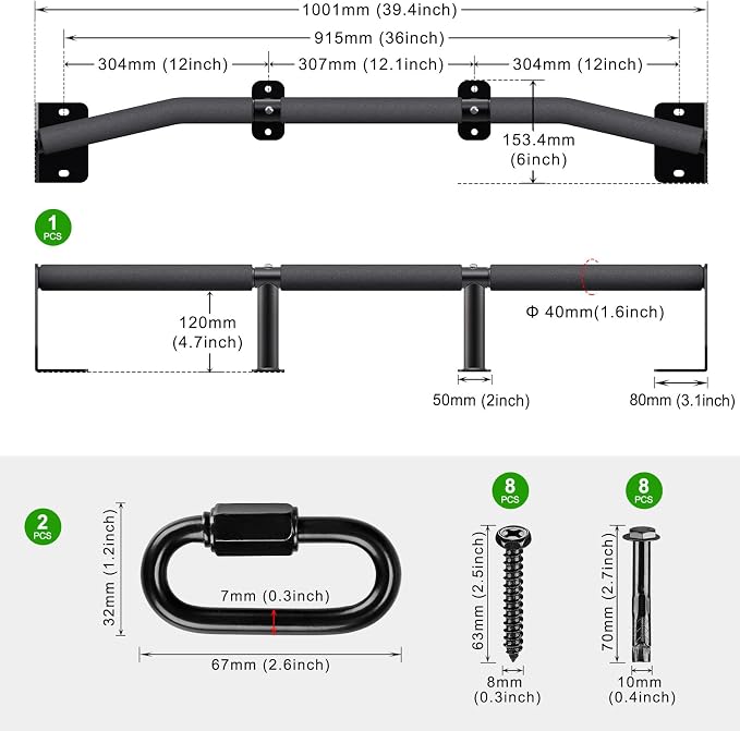 SELEWARE 32"/36" Wall Mount Pull Up Bar Joist Mount Chin Up Bar for Doorway | Heavy Duty Steel Construction Support 450 lb, w/Resistance Band Hooks, Fits 32"/36" Wall Studs for Home Gym Strength Training