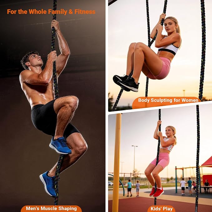 Climbing Rope Gym Workout - 1.5inch Diameter with 10FT 15FT 20FT 30FT 40FT Gym Climb Rope Heavy Duty Workout Exercise Ropes for Adults Indoor Outdoor Strength Training