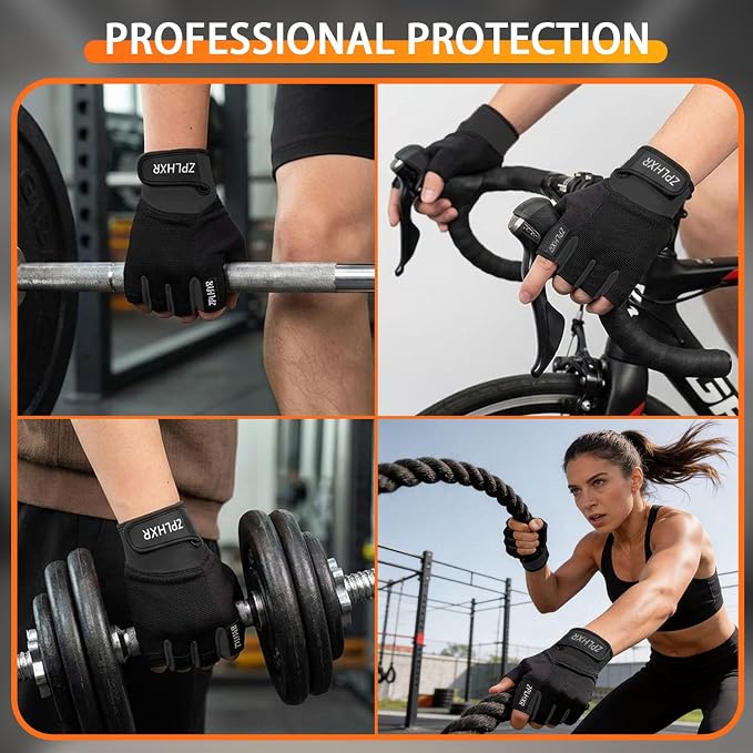 Workout Gloves for Men and Women, Gym Gloves for Weight Lifting, Exercise, Cycling, Training & Fitness, Fingerless with Padded Grip, Full Palm Protection & Breathable Design