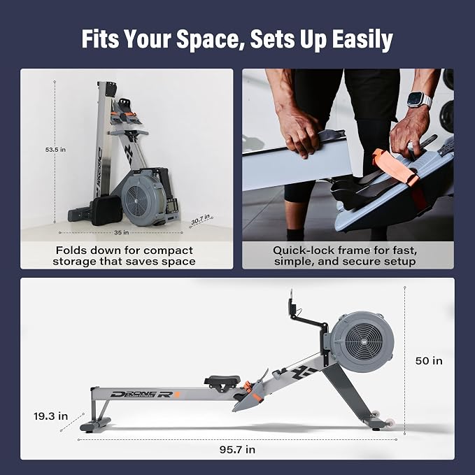 MAJOR FITNESS Drone R1 Indoor Rowing Machine, 10-Level Adjustable Resistance Rower, Quiet Smooth Aluminum Rail, 330LB Weight Capacity, Foldable Design for Home Gym Cardio Workout