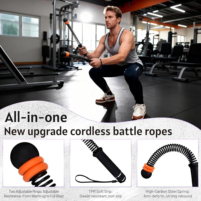 Portable Ropeless Battle Ropes for Men & Women,Adjustable Weights Cordless Battle Ropes for Home Gym,Exercise Ropes with Variable Resistance,for Strength & HIIT(Black)