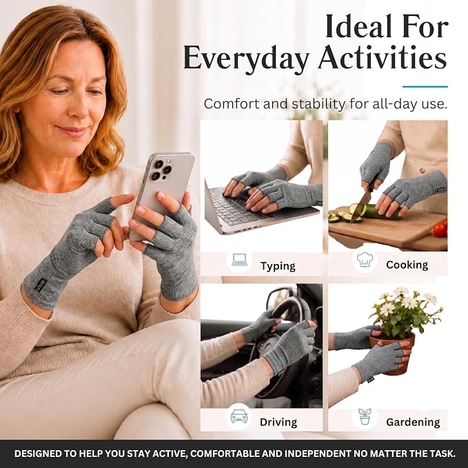 Vive Arthritis Gloves - Men, Women Rheumatoid Compression Hand Glove for Osteoarthritis- Arthritic Joint Pain Relief - Carpal Tunnel Wrist Support - Open Finger, Fingerless Thumb for Computer Typing | Osteoarthritis- Arthritic Joint Pain Relief - Carpa...