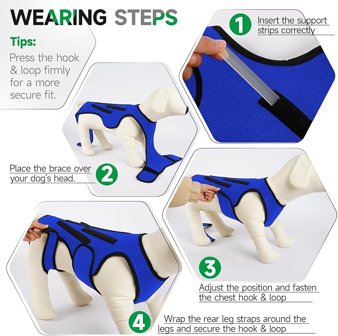 Back Brace for Dogs with Strong Spine Stability Support, Blue 2XL | IVDD Mobility Back Brace for Pet, Breathable & Adjustable for Joint & Hip Support Senior or Less Mobile Dogs