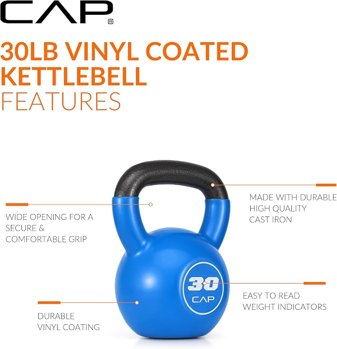 CAP Vinyl Coated Cast Iron Kettlebell, 10-50 LB Home Gym Weight
