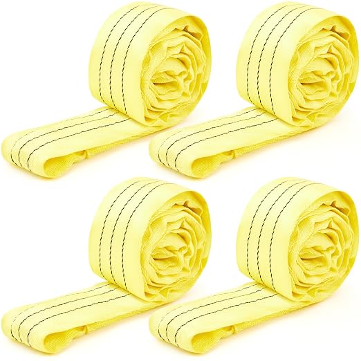Fabbay 4 Pcs 5.9 Feet Heavy Duty Polyester Endless Loop Round Lift Slings Lifting Straps for Hoist Towing Moving Furniture Rigging Equipment, 8400 LB Vertical 6700 LB Choker 16800 LBs Basket(Yellow)