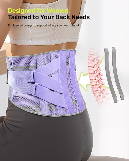 Rakiie Back Brace for Lower Back Pain Women with 9X Support System, Ergonomic Lumbar Support for Pain Relief, Breathable Mesh Design with 3D Silicone Pad for Sciatica,Purple Size S (Waist: 28.7"-35.8")