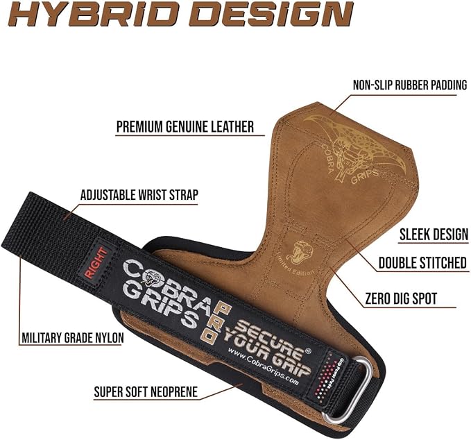 Cobra Grips Weight Lifting Gloves with Adjustable Neoprene Padded Wrist Wraps - Heavy Duty Alternative to Power Lifting Hooks for Deadlifts