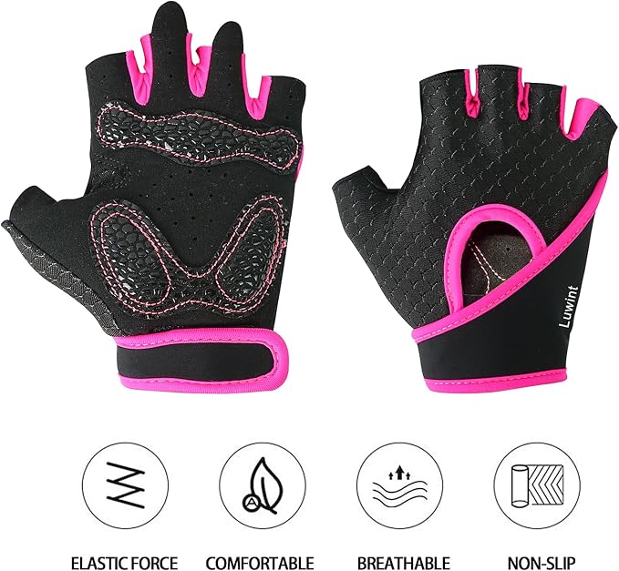 Luwint Kids Workout Gloves, Ventilated Grip Exercise Gloves for Boys and Girls Weightlifting Hanging Gym, Children 3-12 Years