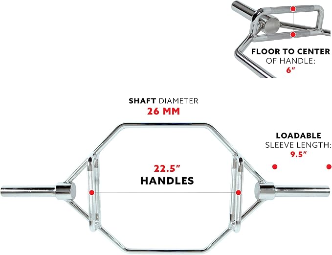 Sunny Health & Fitness Olympic Hex Trap Bar for Deadlifts, Home Gym Barbell | Fits 2" Olympic Plates, Diamond Knurled Grips, Deadlift Squat Shrug Farm Walk, Targets Legs Glutes Back Core & Grip