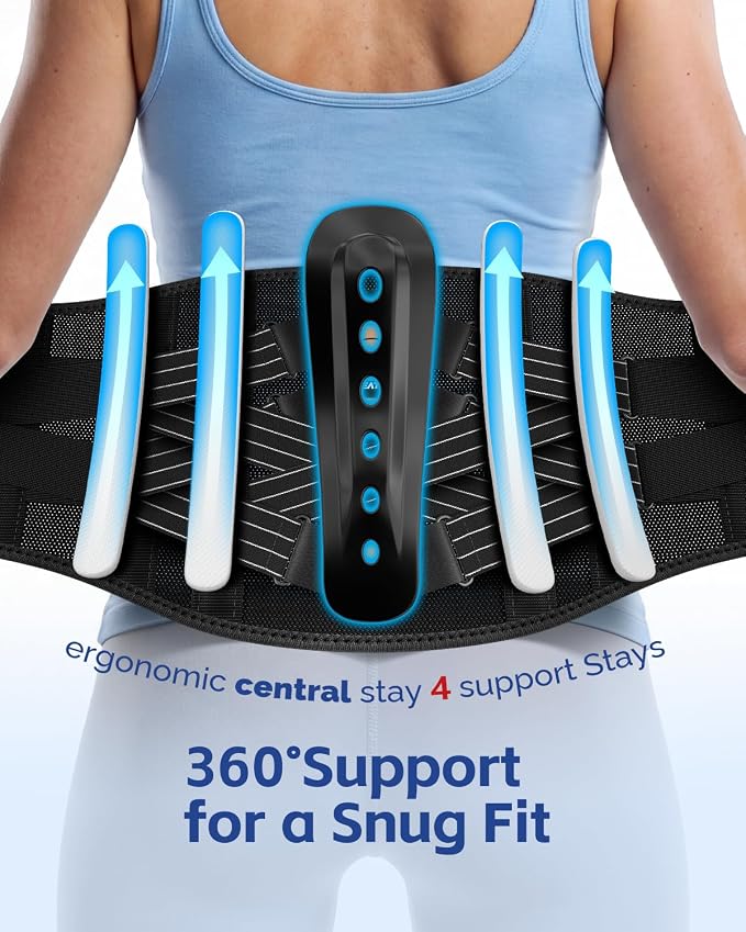 FEATOL Back Brace for Men Lower Back and Women, Removable Dual-Side Spine Lumbar Pad with Snug Fit, Adjustable Support Belt for Work, Orange, Size XL 39-45"