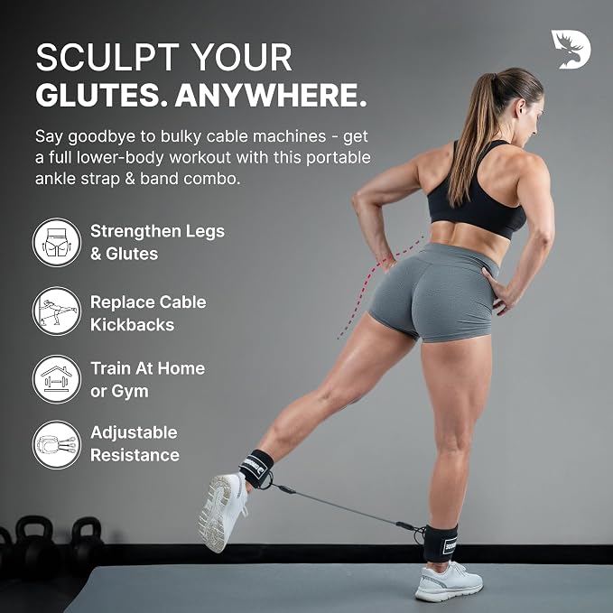 DMoose Ankle Strap for Cable Machine - One Size Fit with Premium Padding, Workout Kickback Ankle Cuffs, Ankle Bands for Working Out, Booty Workouts, Leg Extension, Hip Abductors & Lower Body Exercises